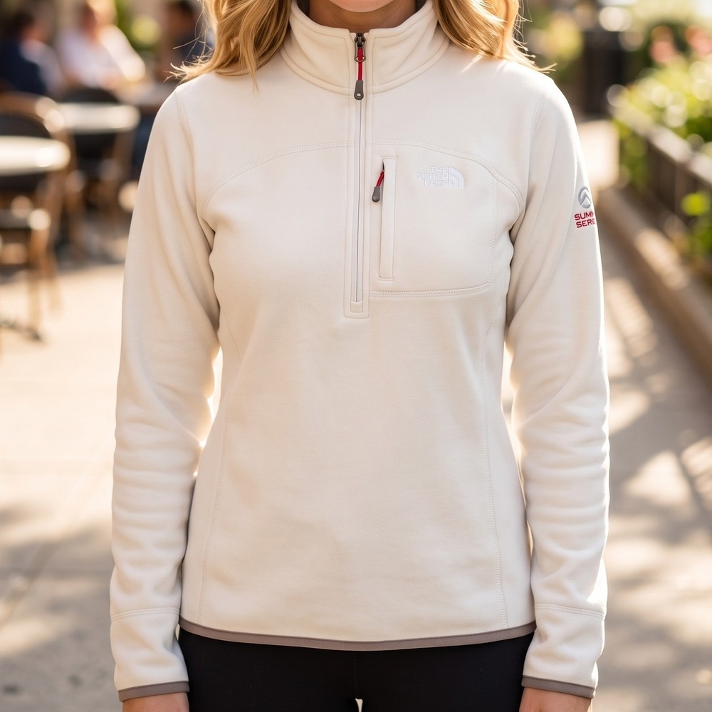 The North Face Summit Series Womens Quarter Zip Fleece Pullover Cream White